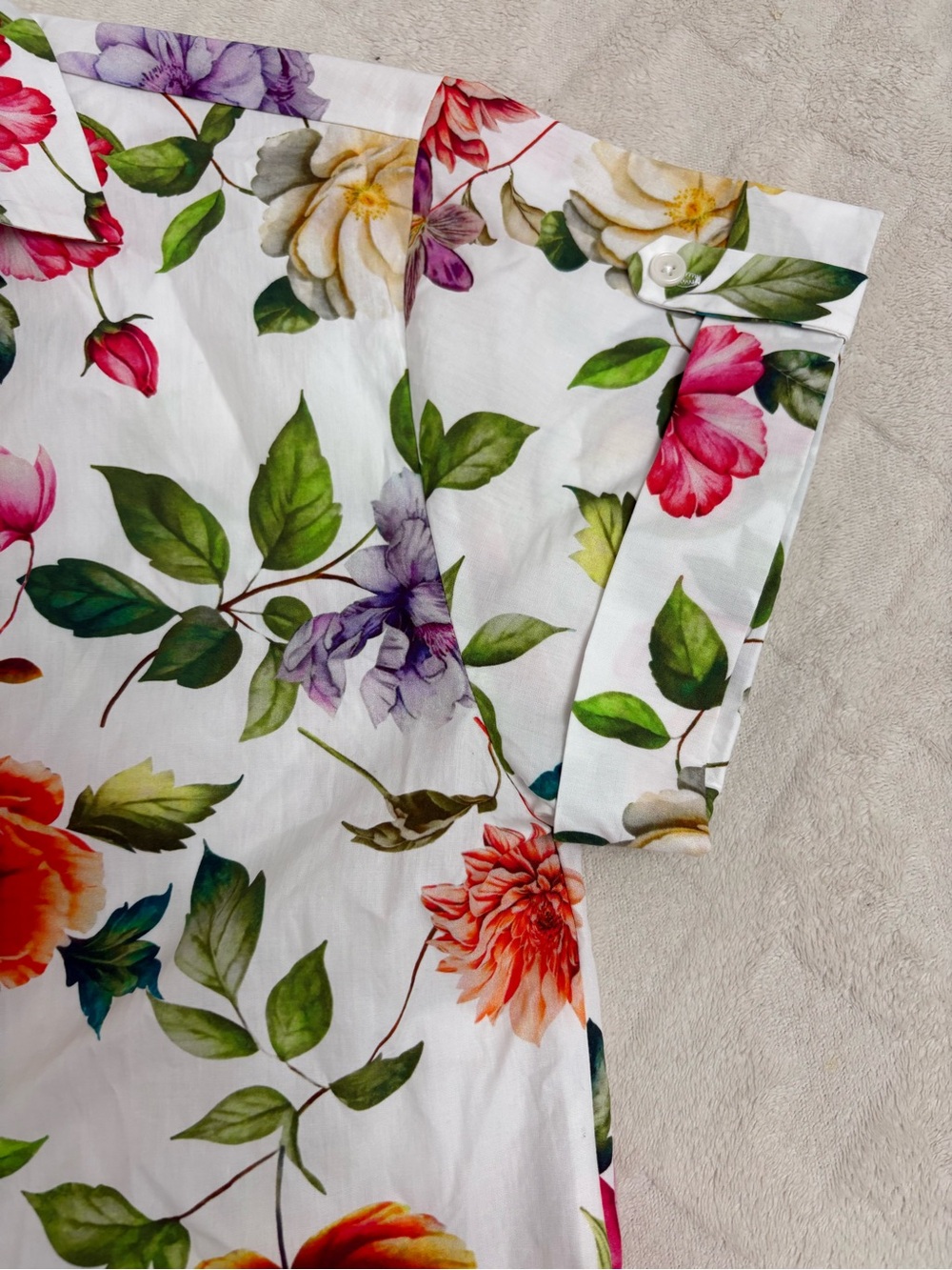 Floral Button-Up Shirt in White with Multicolor Blooms - Picture 2 of 2
